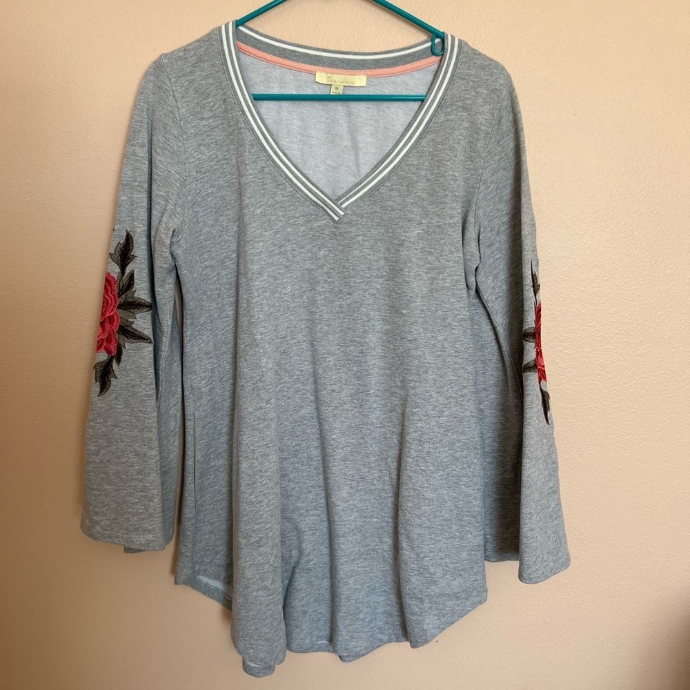 Embroidered Bell Sleeve Sweatshirt